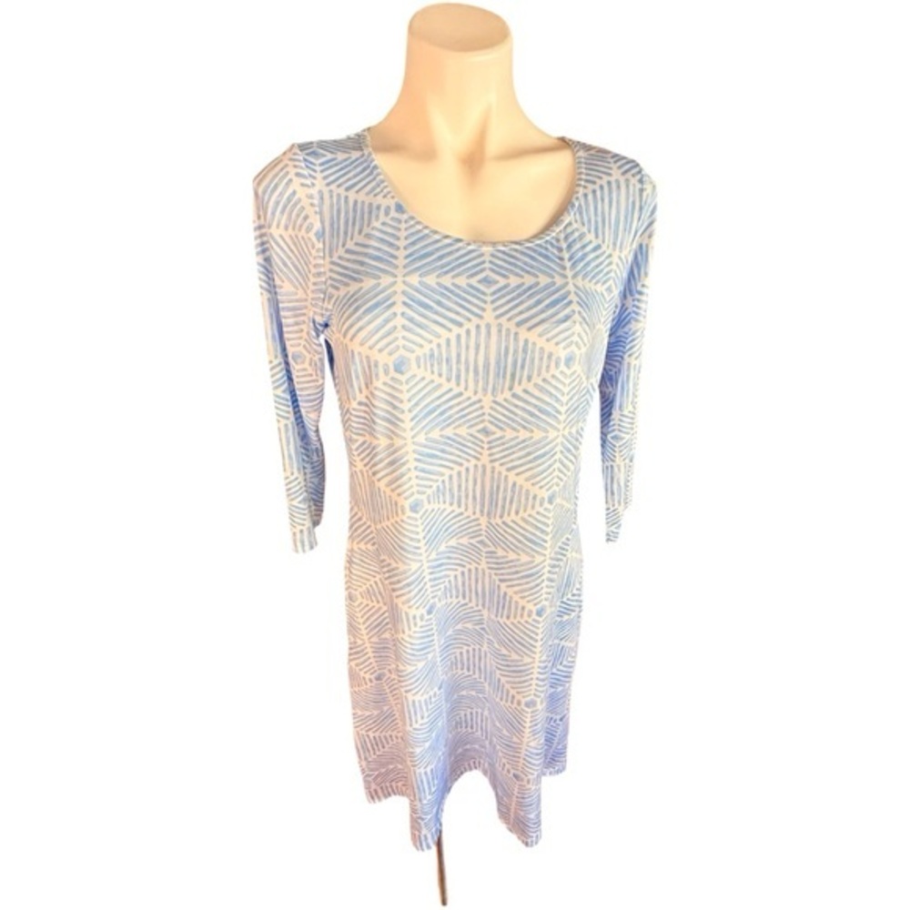 Light Blue Geometric Print Shift Dress Tango Mango SPF Protection Sz L